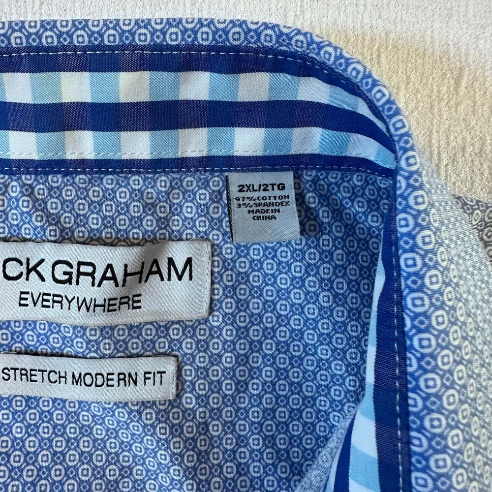 Nick Graham Everywhere stretch Modern Fit Blue Geometric button down  2XL - Picture 10 of 12
